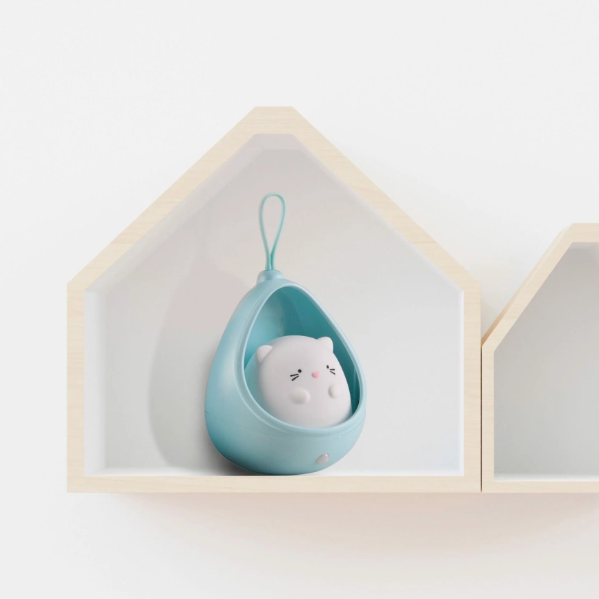 LED Otroška orientacijska lučka s senzorjem KITTY LED/0,5W/5V USB modra