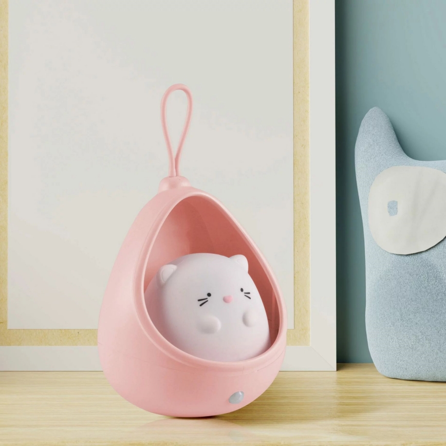 LED Otroška orientacijska lučka s senzorjem KITTY LED/0,5W/5V USB roza