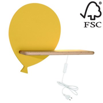 LED Otroška stenska svetilka s polico BALLOON LED/4W/230V rumena/les - FSC certifikat