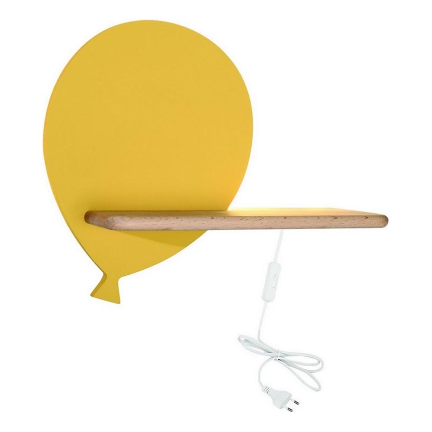 LED otroška stenska svetilka s polico BALLOON LED/4W/230V rumena/les