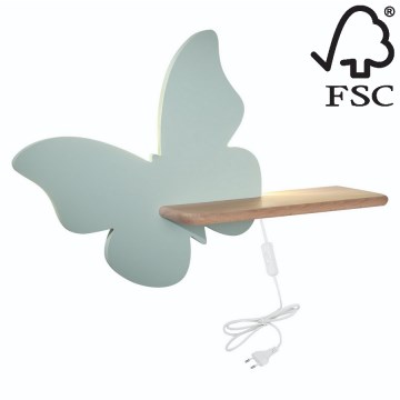 LED Otroška stenska svetilka s polico BUTTERFLY LED/5W/230V zelena/les - FSC certifikat