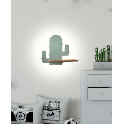 LED Otroška stenska svetilka s polico CACTUS LED/4W/230V zelena/les - FSC certifikat