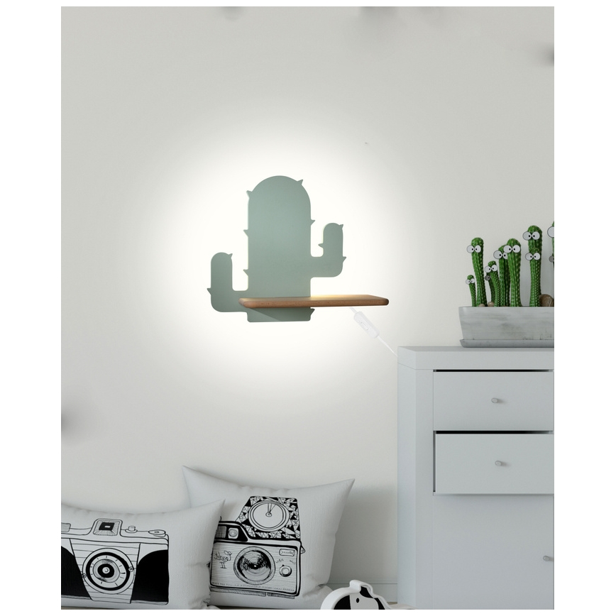 LED Otroška stenska svetilka s polico CACTUS LED/4W/230V zelena/les - FSC certifikat