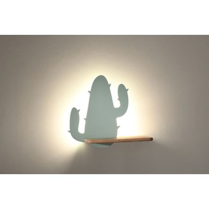 LED Otroška stenska svetilka s polico CACTUS LED/4W/230V zelena/les - FSC certifikat