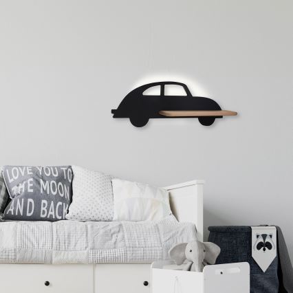 LED otroška stenska svetilka s polico CAR LED/5W/230V črna/les