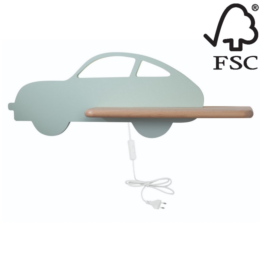 LED otroška stenska svetilka s polico CAR LED/5W/230V zelena/les