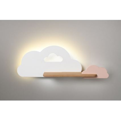 LED otroška stenska svetilka s polico CLOUD LED/5W/230V bela/roza