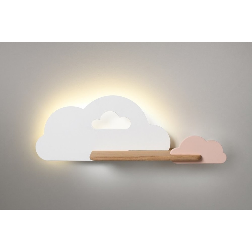 LED otroška stenska svetilka s polico CLOUD LED/5W/230V bela/roza