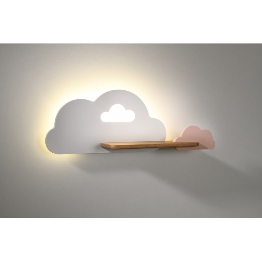 LED otroška stenska svetilka s polico CLOUD LED/5W/230V bela/roza