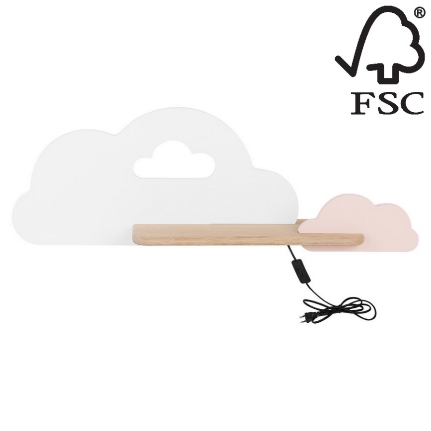 LED otroška stenska svetilka s polico CLOUD LED/5W/230V bela/roza