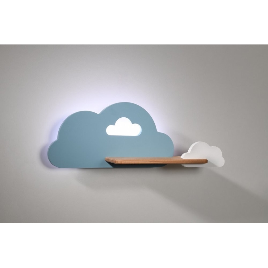 LED otroška stenska svetilka s polico CLOUD LED/5W/230V modra/bela