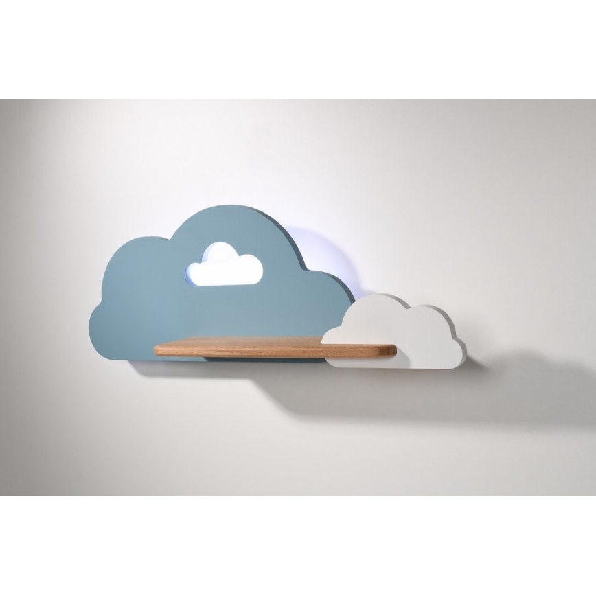 LED otroška stenska svetilka s polico CLOUD LED/5W/230V modra/bela
