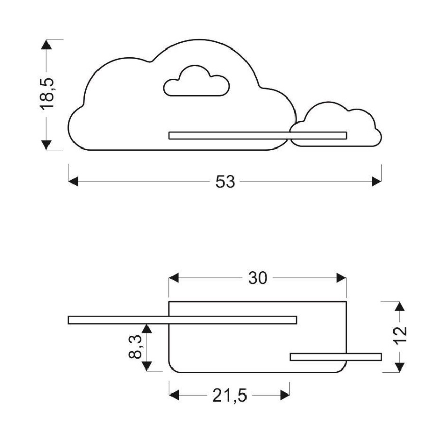 LED otroška stenska svetilka s polico CLOUD LED/5W/230V modra/bela