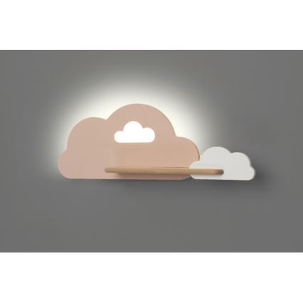 LED otroška stenska svetilka s polico CLOUD LED/5W/230V roza/bela