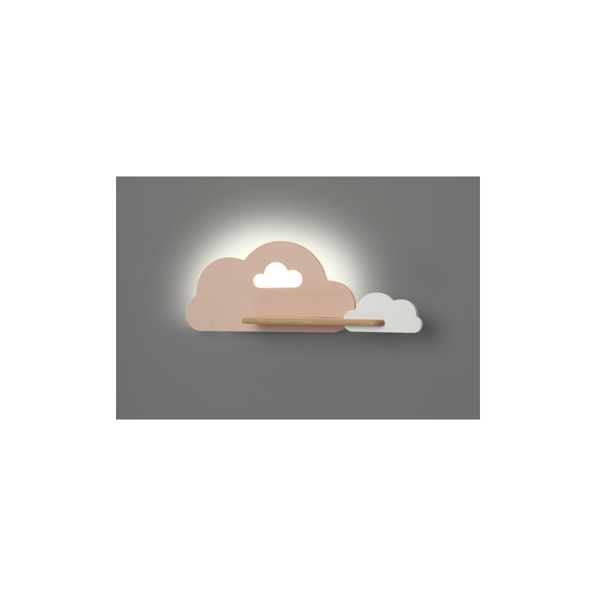 LED otroška stenska svetilka s polico CLOUD LED/5W/230V roza/bela