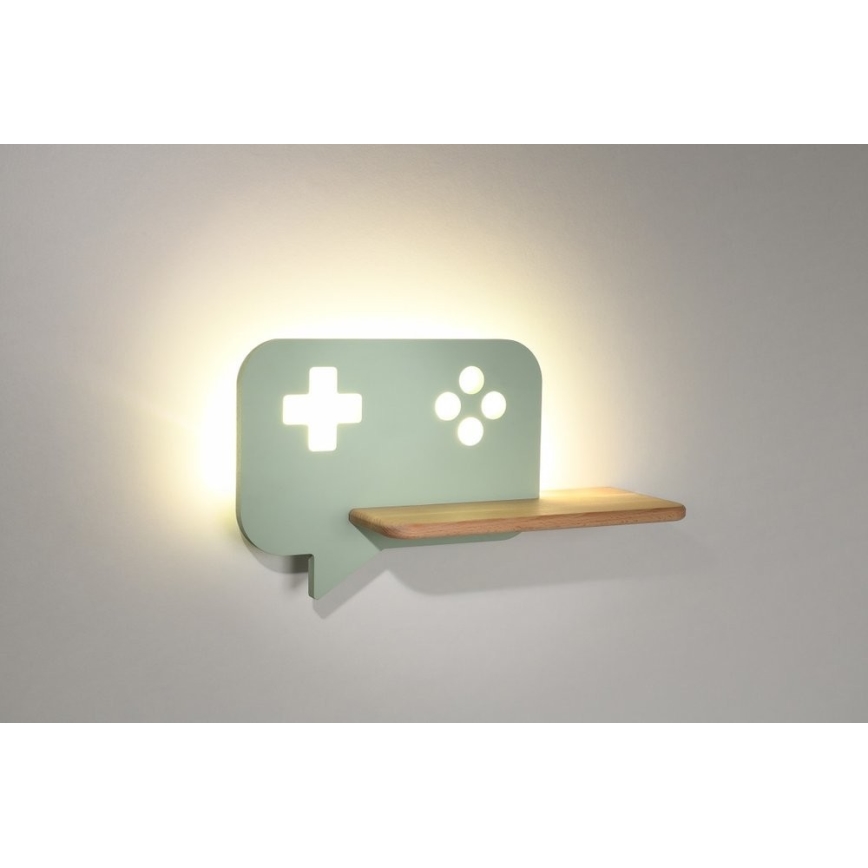 LED otroška stenska svetilka s polico CONSOLE LED/5W/230V zelena