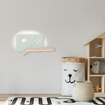 LED otroška stenska svetilka s polico CONSOLE LED/5W/230V zelena