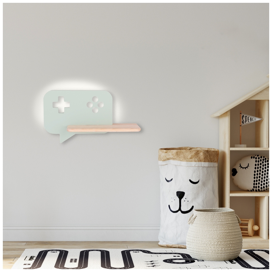 LED otroška stenska svetilka s polico CONSOLE LED/5W/230V zelena