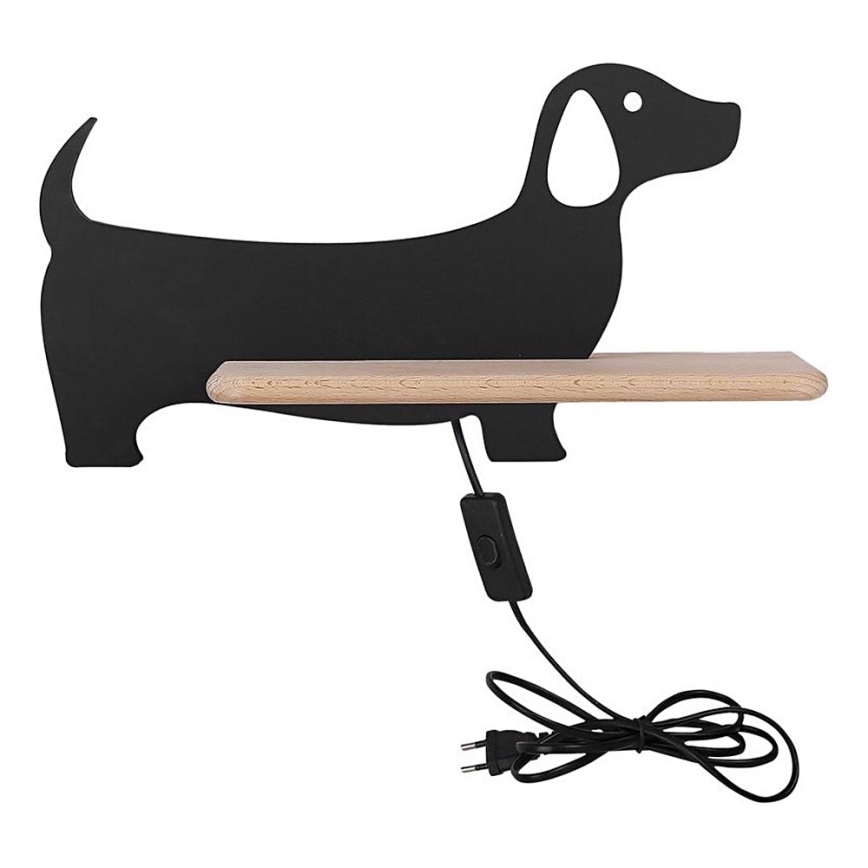 LED otroška stenska svetilka s polico DOG LED/5W/230V črna/les