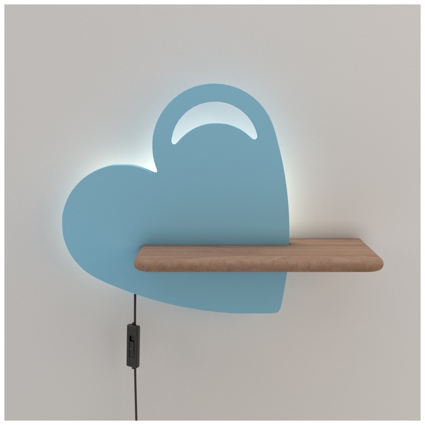 LED Otroška stenska svetilka s polico HEART LED/5W/230V modra/les - FSC certifikat