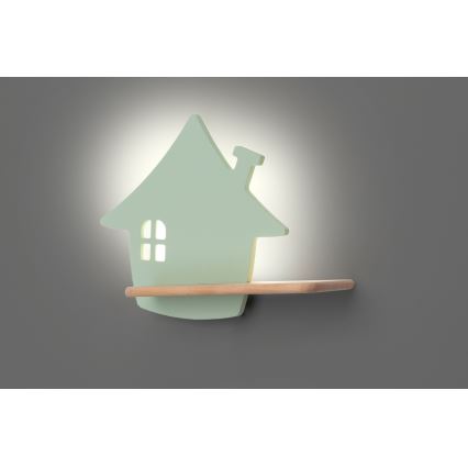 LED otroška stenska svetilka s polico HOUSE LED/4W/230V zelena/les