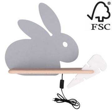 LED Otroška stenska svetilka s polico RABBIT LED/4W/230V siva/bela/les - FSC certifikat