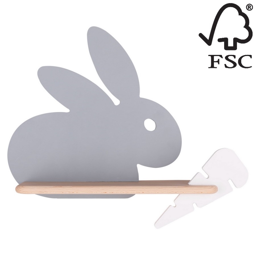 LED otroška stenska svetilka s polico RABBIT LED/4W/230V siva/bela/les