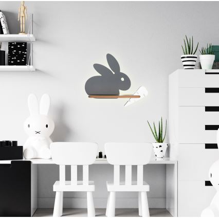LED otroška stenska svetilka s polico RABBIT LED/4W/230V siva/bela/les