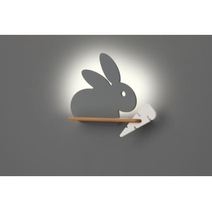 LED otroška stenska svetilka s polico RABBIT LED/4W/230V siva/bela/les