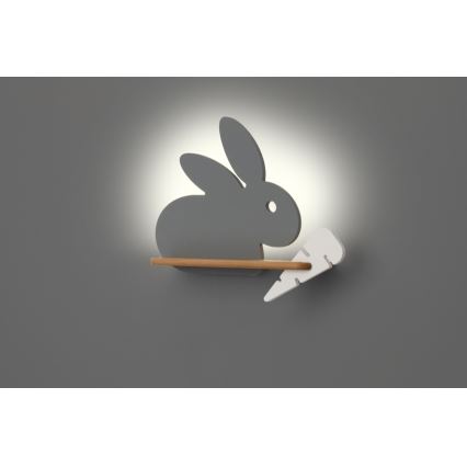 LED Otroška stenska svetilka s polico RABBIT LED/4W/230V siva/bela/les - FSC certifikat