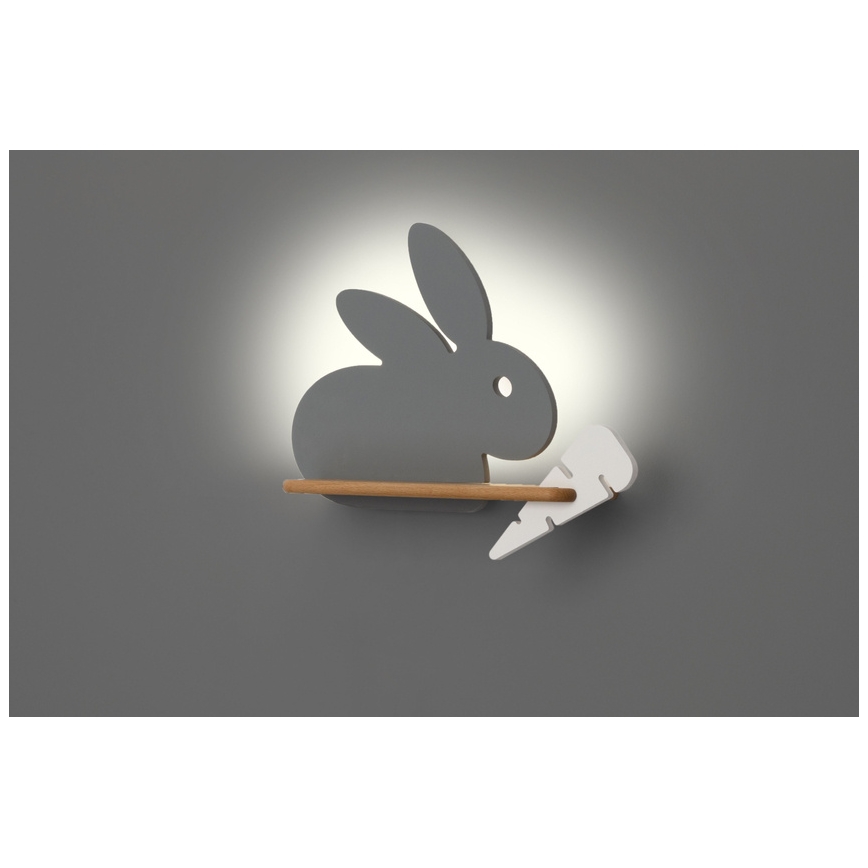LED otroška stenska svetilka s polico RABBIT LED/4W/230V siva/bela/les
