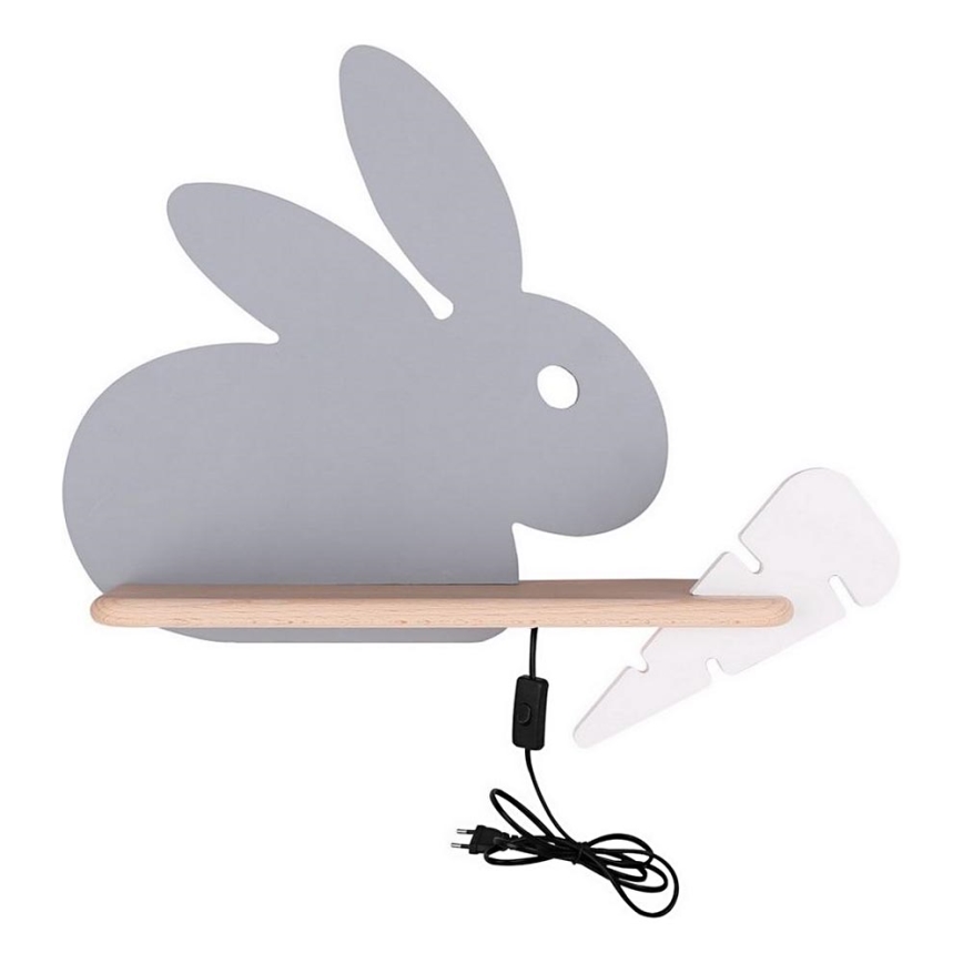 LED otroška stenska svetilka s polico RABBIT LED/4W/230V siva/bela/les