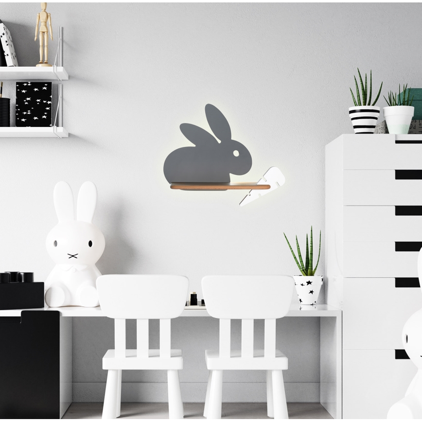 LED Otroška stenska svetilka s polico RABBIT LED/4W/230V siva/bela/les - FSC certifikat