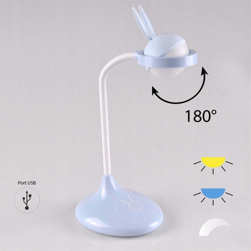 LED Otroška svetilka na dotik RABBIT LED / 0,4W / 5V 3000 / 6500K modra + USB