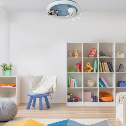 LED otroška stropna svetilka z ventilatorjem z nastavljivo svetlostjo LED/48W/230V 3000/4000/6000K modra + daljinski upravljalnik