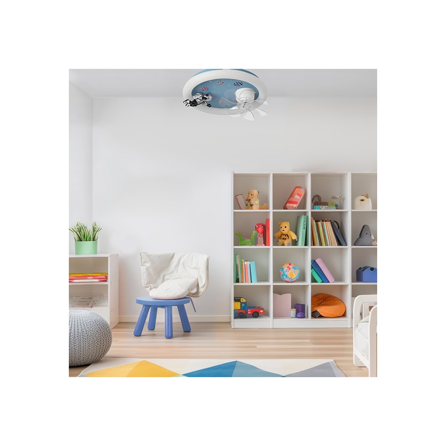 LED otroška stropna svetilka z ventilatorjem z nastavljivo svetlostjo LED/48W/230V 3000/4000/6000K modra + daljinski upravljalnik