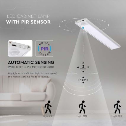 LED Podelementna svetilka s senzorjem LED/2,5W/5V 4000K 3000 mAh