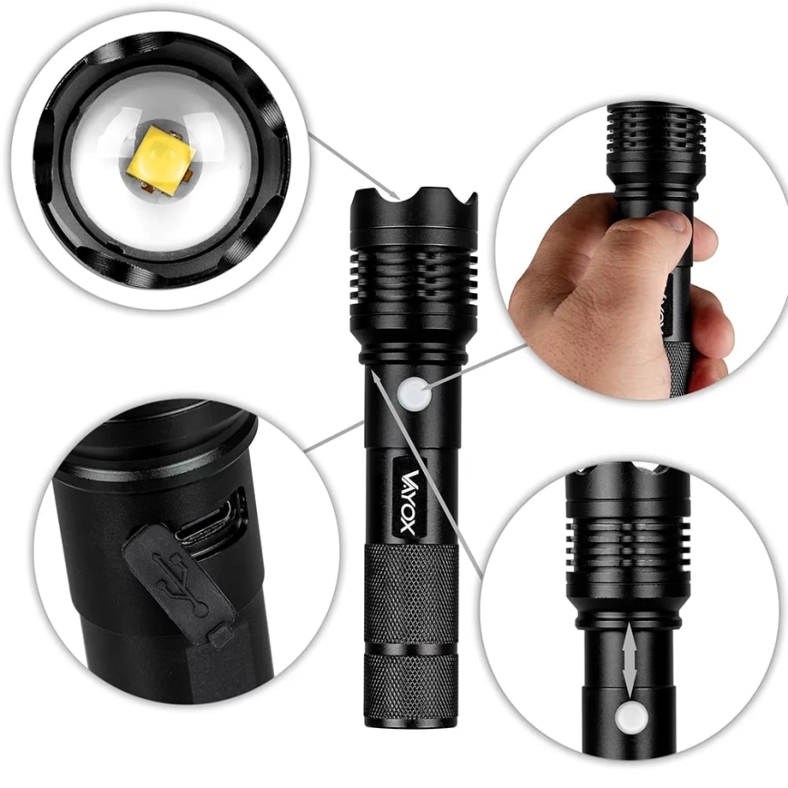 LED Polnilna baterijska svetilka LED/10W/5V IPX4 800 sijajni 1200 mAh