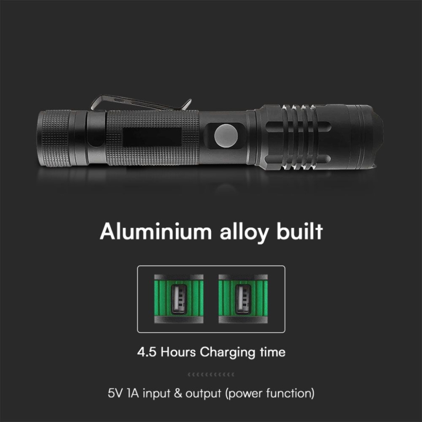 LED Polnilna baterijska svetilka USB LED/10W/5V IP54 2000 mAh 1000 sijajni
