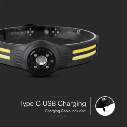 LED Polnilna naglavna svetilka z rdečo luč USB LED/3W/5V IP43 470 sijajni 5 h 650 mAh