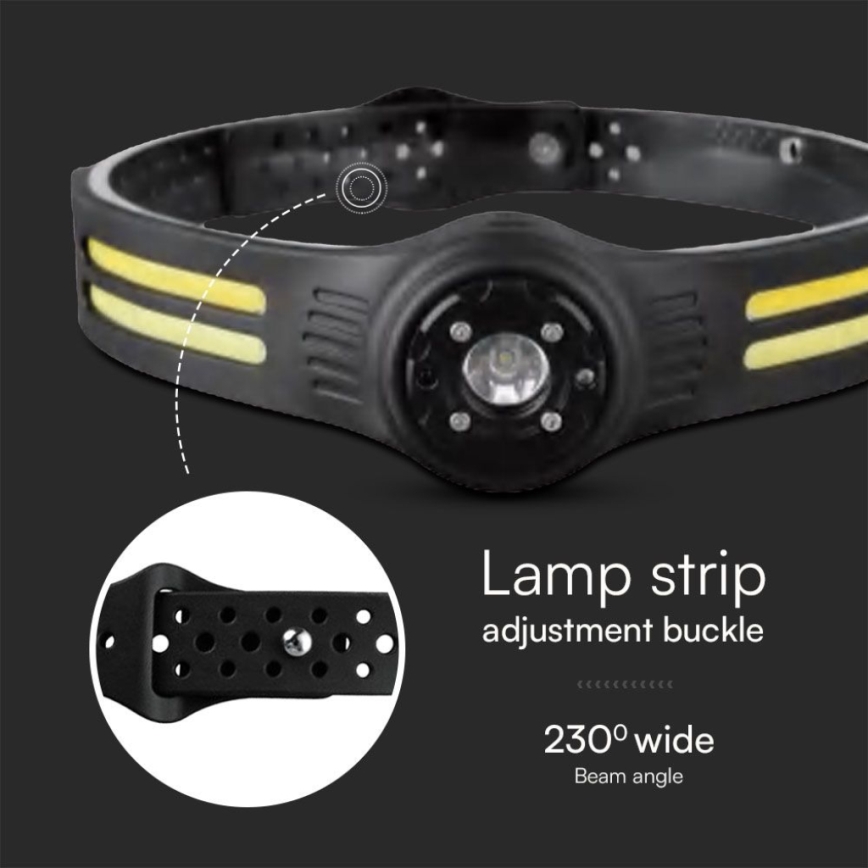 LED Polnilna naglavna svetilka z rdečo luč USB LED/3W/5V IP43 470 sijajni 5 h 650 mAh
