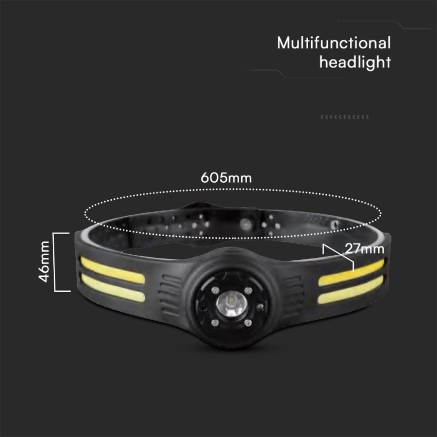 LED Polnilna naglavna svetilka z rdečo luč USB LED/3W/5V IP43 470 sijajni 5 h 650 mAh