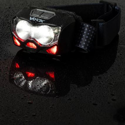 LED Zatemnitvena polnilna naglavna svetilka s senzorjem in rdeča luč 2xLED/5W/5V/3xAAA IP65 500 sijajni 1200 mAh