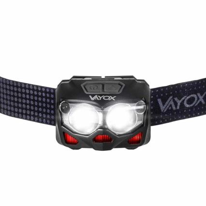 LED Zatemnitvena polnilna naglavna svetilka s senzorjem in rdeča luč 2xLED/5W/5V/3xAAA IP65 500 sijajni 1200 mAh