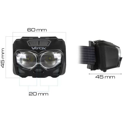 LED Zatemnitvena polnilna naglavna svetilka s senzorjem in rdeča luč 2xLED/5W/5V/3xAAA IP65 500 sijajni 1200 mAh