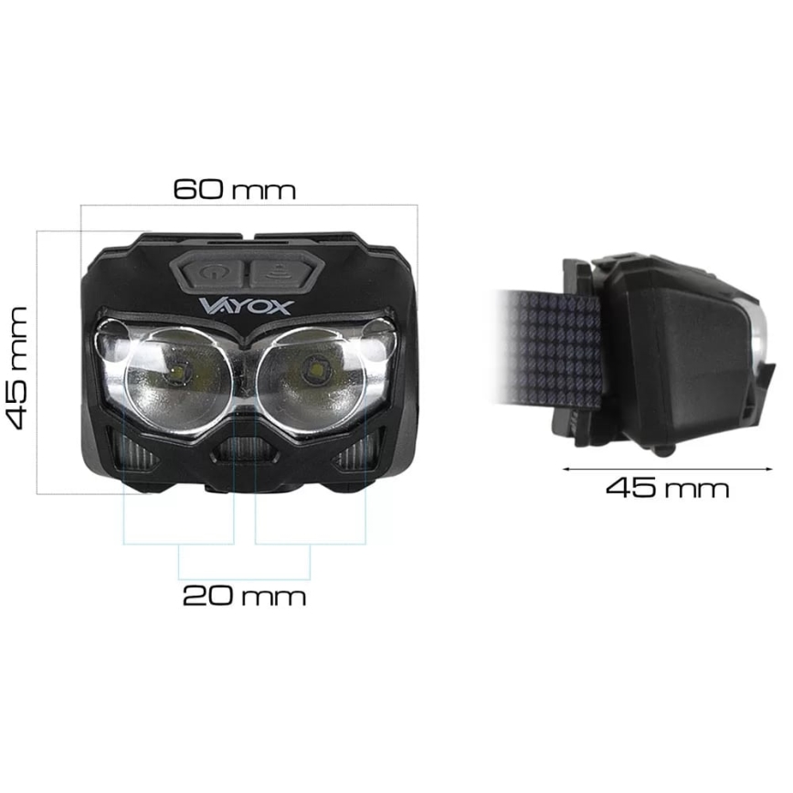 LED Zatemnitvena polnilna naglavna svetilka s senzorjem in rdeča luč 2xLED/5W/5V/3xAAA IP65 500 sijajni 1200 mAh