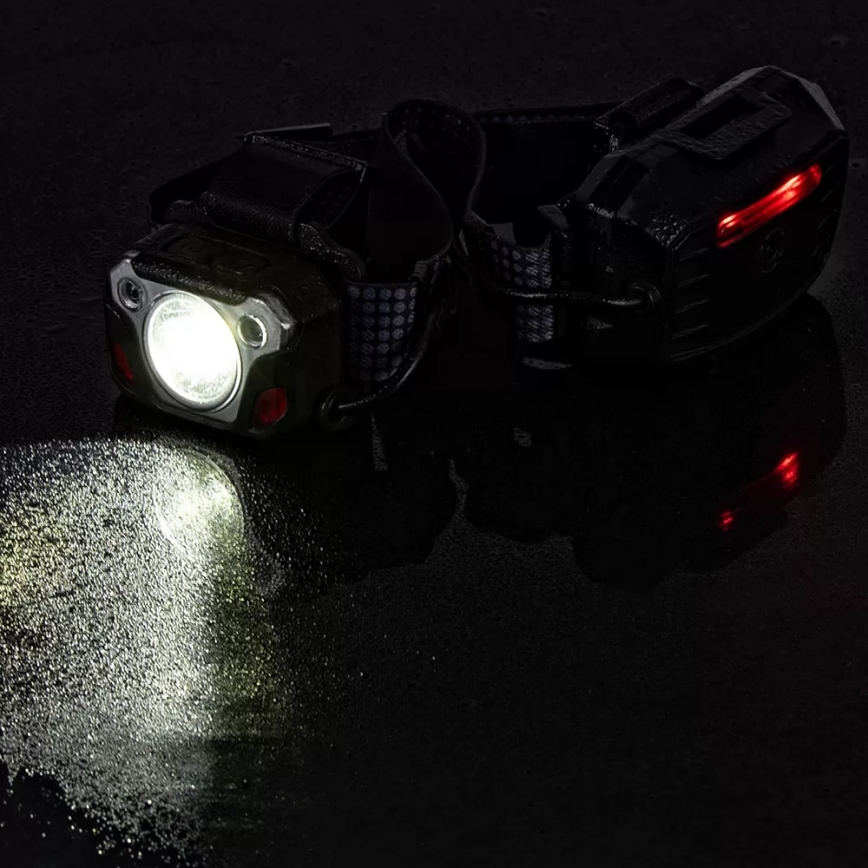 LED Zatemnitvena polnilna naglavna svetilka s senzorjem s funkcijo power bank in rdeča luč LED/10W/5V IP44 1200 sijajni 4000 mAh