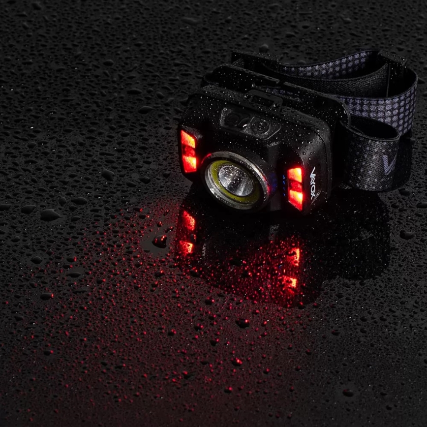 LED Zatemnitvena polnilna naglavna svetilka s senzorjem in rdeča luč LED/15W/5V IP66 430 sijajni 1800 mAh