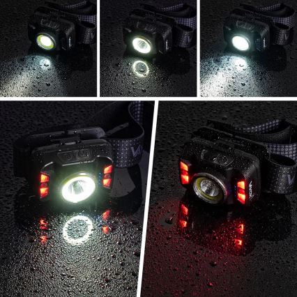 LED Zatemnitvena polnilna naglavna svetilka s senzorjem in rdeča luč LED/15W/5V IP66 430 sijajni 1800 mAh