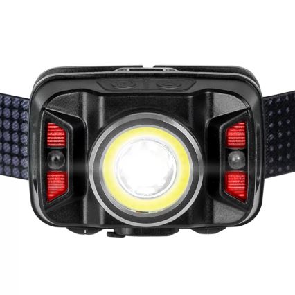 LED Zatemnitvena polnilna naglavna svetilka s senzorjem in rdeča luč LED/15W/5V IP66 430 sijajni 1800 mAh
